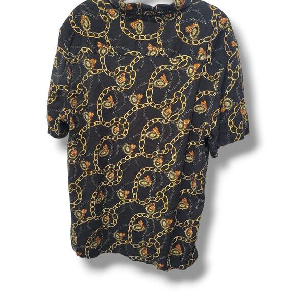 Nova Men men's multicolor gold chains short sleeves button-down shirt - Picture 3 of 7